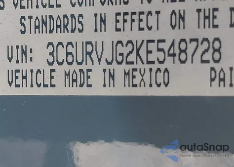 2019 Ram Promaster 3500 Cargo Van High Roof 159 Wb Ext из США, поврежденный, VIN 3C6URVJG2KE548728